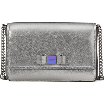 Kate Spade New York Morgan Bow Embellished Metallic Leather Wallet On A Chain In Gray