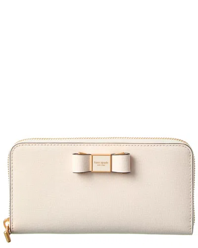Kate Spade New York Morgan Bow Embellished Saffiano Leather Zip Around Continental Wallet In White