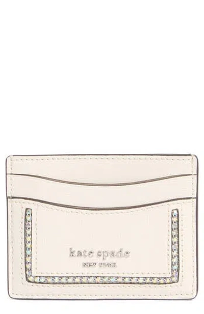 Kate Spade New York Morgan Crystal Inlay Saffino Leather Card Wallet In Sand