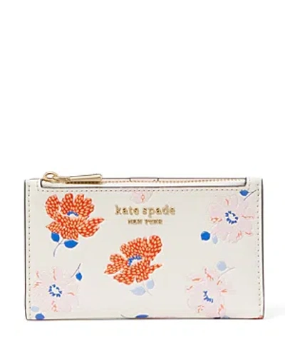 Kate Spade New York Morgan Dotty Floral Embossed Saffiano Leather Small Slim Bifold Wallet In White Multi
