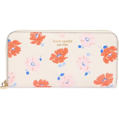 Kate Spade New York Morgan Dotty Floral Embossed Saffiano Leather Zip Continental Wallet In Multi