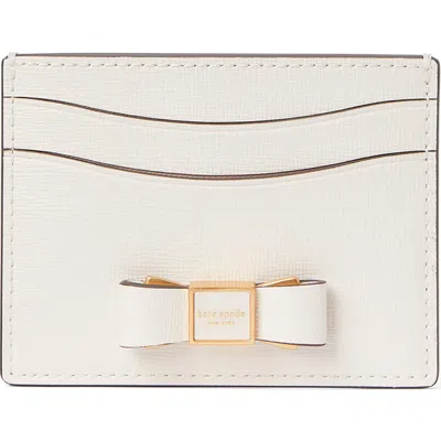 Kate Spade Morgan Embellished Bow Saffiano Leather Card Case In Parchment.