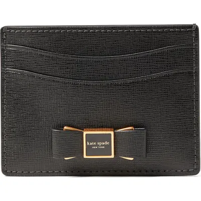 Kate Spade New York Morgan Embellished Bow Saffiano Leather Card Case In Black
