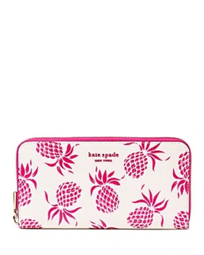 Kate Spade New York Morgan Pineapple Embossed Saffiano Leather Zip Around Continental Wallet In Cream Multi