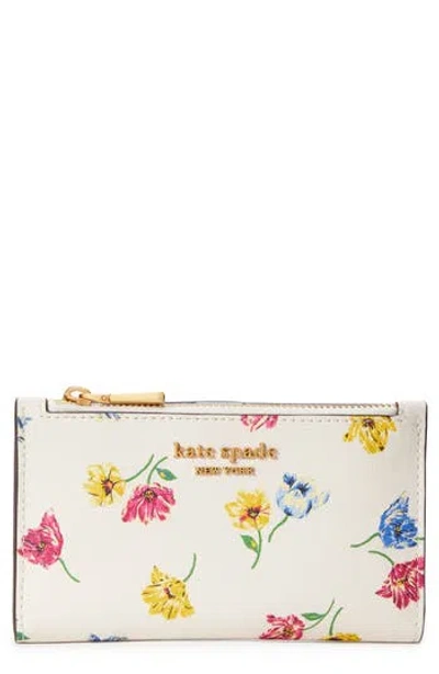 Kate Spade Morgan Tulip Toss Print Soft Leather Bifold Wallet In Cream Multi