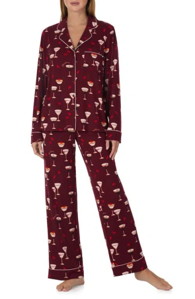 Kate Spade New York Brushed Jersey Notch Collar Pajama Set In Brown