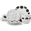 Kate Spade On The Dot 12-piece Stoneware Dinnerware Set In Black/white
