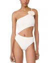 Kate Spade New York One Shoulder Rosette One Piece Swimsuit In Cream
