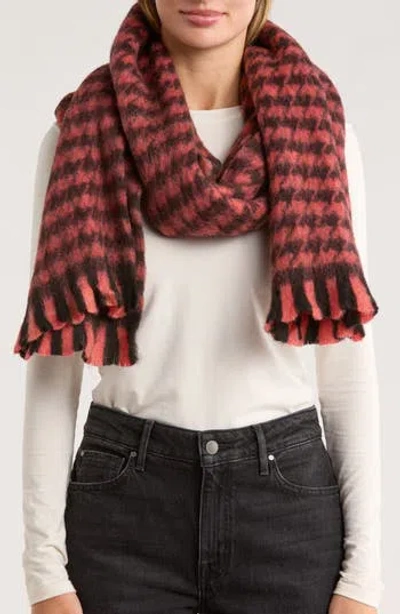 Kate Spade New York Painterly Houndstooth Yarn Dyed Scarf In Red