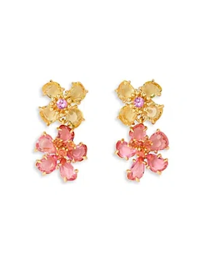 Kate Spade Gold-tone Paradise Flower Double Drop Earrings In Pink/yellow