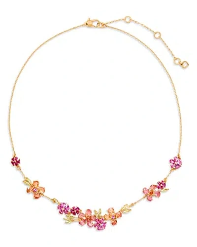 Kate Spade Paradise Mixed Stone Flower Statement Necklace, 16"-19" In Pink/gold
