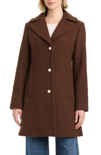 Kate Spade New York Pearl Button Wool Blend Coat In Brown
