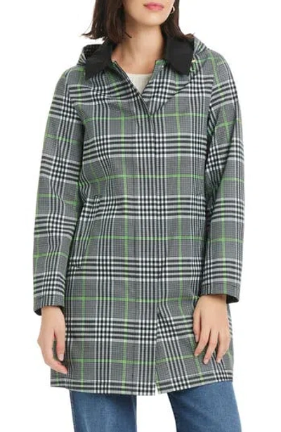 Kate Spade New York Plaid Short Rain Coat In Gray
