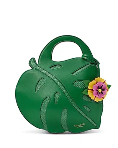 Kate Spade New York Playa Leather And Straw 3d Leaf Tote In Watercress