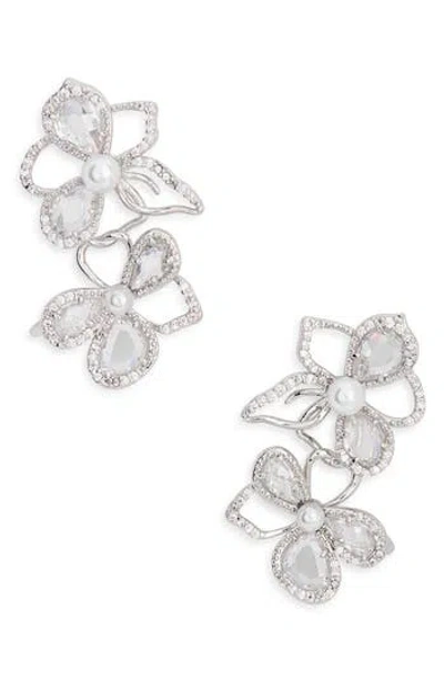 Kate Spade New York Precious Bloom Crystal & Faux Pearl Earrings\ In Silver