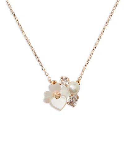 Kate Spade New York Precious Pansy Cluster Pendant Necklace, 17-20 In White/rose Gold