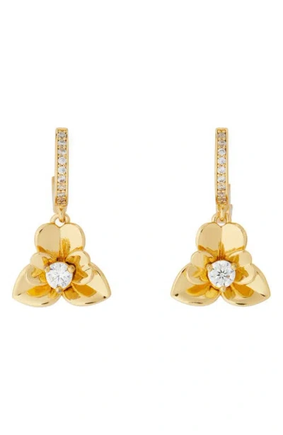 Kate Spade New York Precious Pansy Drop Huggie Earrings In Gold.