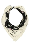 Kate Spade New York Pretty Kitty Silk Square Scarf In Black/cream