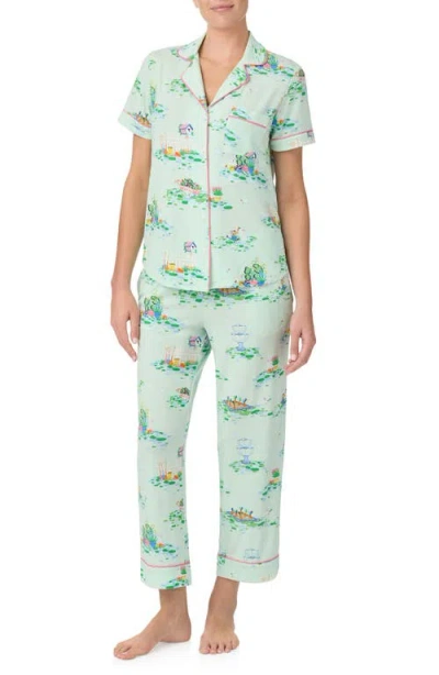 Kate Spade New York Print Crop Pajamas In Green Print