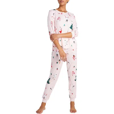 Kate Spade New York Print Henley Long Pajamas In Pink