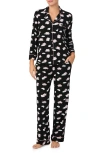 Kate Spade New York Printed Long Sleeve Pajama Set In Black Multi