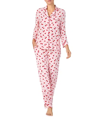 Kate Spade New York Printed Long Sleeve Pajama Set In Pink Ground Cherries