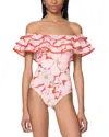 Kate Spade New York Printed Ruffle Bandeau One Piece Swimsuit In Goji Berry