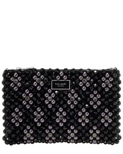 Kate Spade New York Purl Flower Beaded Mini Satin Shoulder Bag In Black