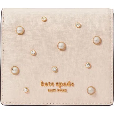 Kate Spade New York Purl Imitation Pearl Embellished Saffiano Leather Bifold Wallet