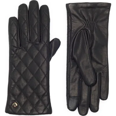 Kate Spade New York Quilted Spade Leather Gloves In Black