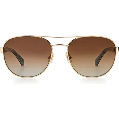 Kate Spade New York Raglan 56mm Gradient Round Aviator Sunglasses In Gold Havana/brown Sf Polar