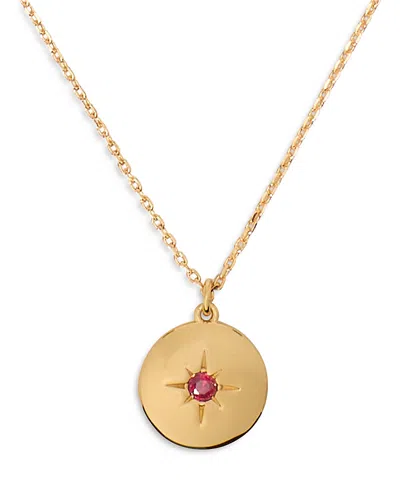KATE SPADE KATE SPADE NEW YORK RED PAVE STAR STRENGTH ETCHED MEDALLION PENDANT NECKLACE IN GOLD TONE, 16-19