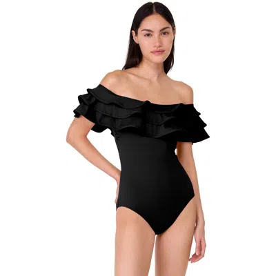 Kate Spade New York Ruffle One Piece Swimsui In Black