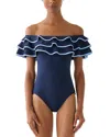 Kate Spade New York Ruffled One Piece Swimsuit In Blue