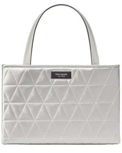 Kate Spade New York Sam Icon Quilted Satin Small Tote In Silver