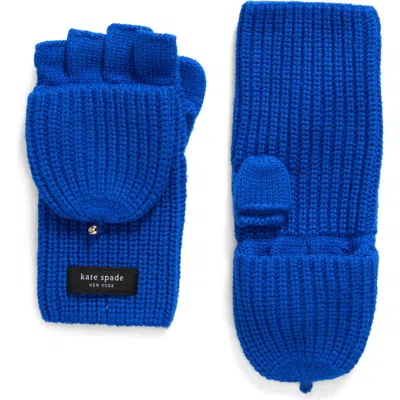 Kate Spade New York Sam Label Pop Top Mittens In Stained Glass Blue