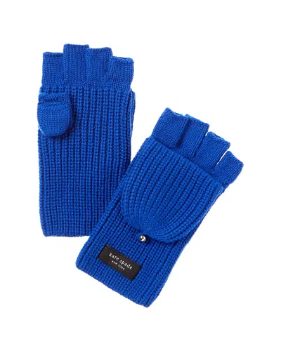 Kate Spade New York Sam Label Pop Top Wool-blend Mittens In Blue