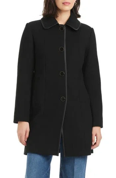 Kate Spade New York Satin Pipe Trim Wool Blend Coat In Black