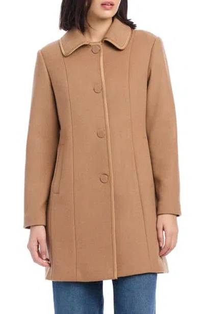 Kate Spade New York Satin Pipe Trim Wool Blend Coat In Brown