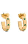 Kate Spade New York Green Pave Huggie Hoop Earrings In Gold Tone In Emerald.