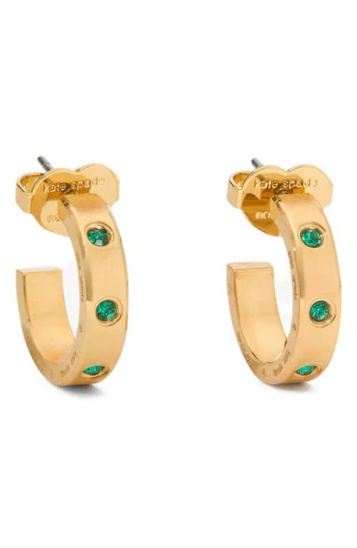 Kate Spade New York Green Pave Huggie Hoop Earrings In Gold Tone In Emerald.