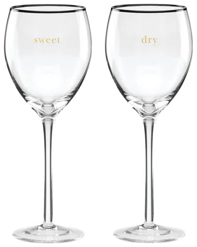 Kate Spade New York Set Of 2 Cheers To Us Sweet & Dry Wine Glasses In Blue