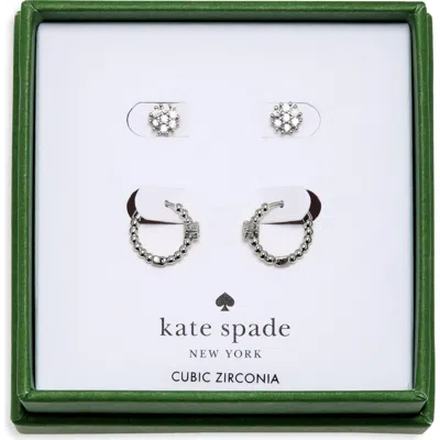 Kate Spade New York Set Of 2 Pave Round Stud & Beaded Huggie Hoop Earrings In Metallic