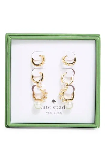Kate Spade New York Set Of 3 Assorted Mini Hoop Earrings In Gold