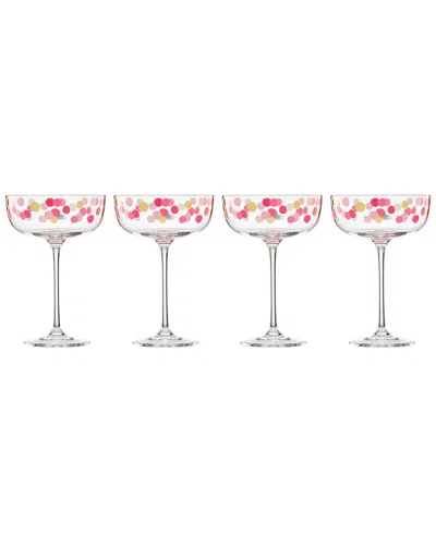 Kate Spade New York Set Of 4 It's Raining Pink Confetti Coupe Glasses
