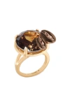 Kate Spade Gold-tone Cubic Zirconia Martini Statement Ring In Champagne