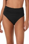 Kate Spade New York Shirred High Waist Bikini Bottom In Black