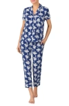 Kate Spade New York Printed Short Sleeve Pajama Set In Blue/white Tropical