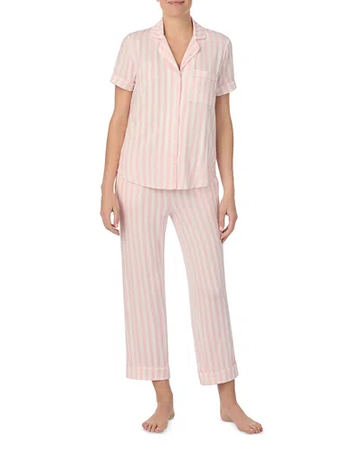 Kate Spade New York Short Sleeve Cropped Pajama Set In Pink/white