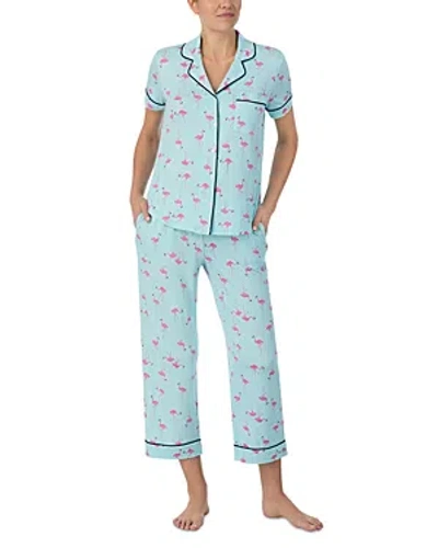 Kate Spade New York Short Sleeve Knit Cropped Pajama Set In Blue Pink